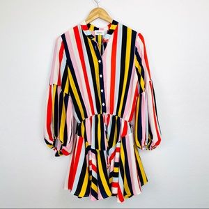 NWT Aura red striped balloon sleeve dress large